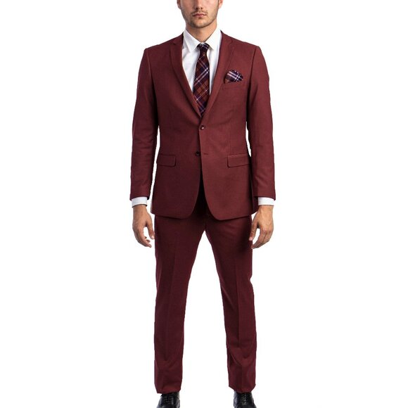Solid Burgundy 2 Piece Slim Fit Tazzio Men's Suit